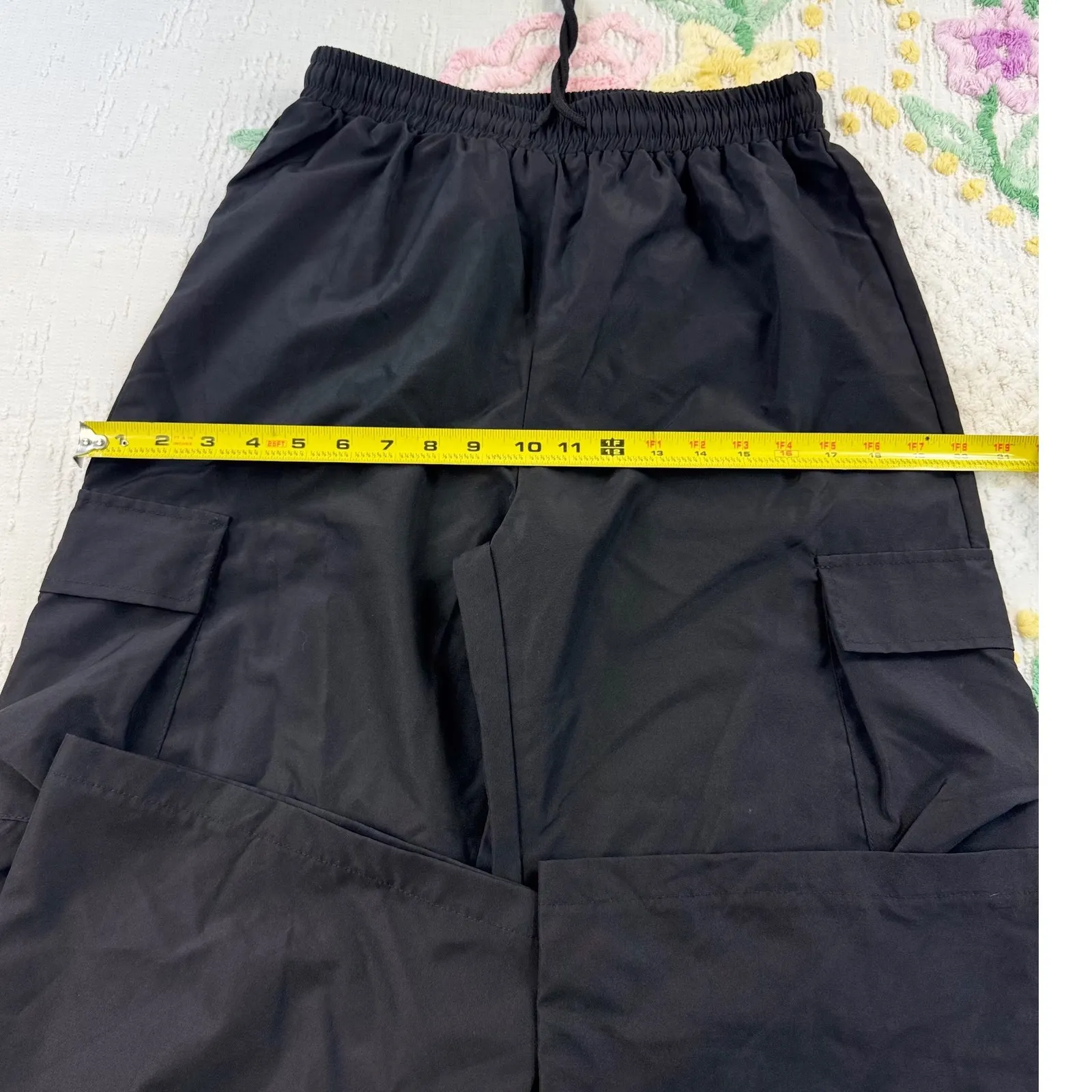 Shein Women's Black Cargo Pants Wide M Leg High Waist Drawstring Casual Trousers - Image 4