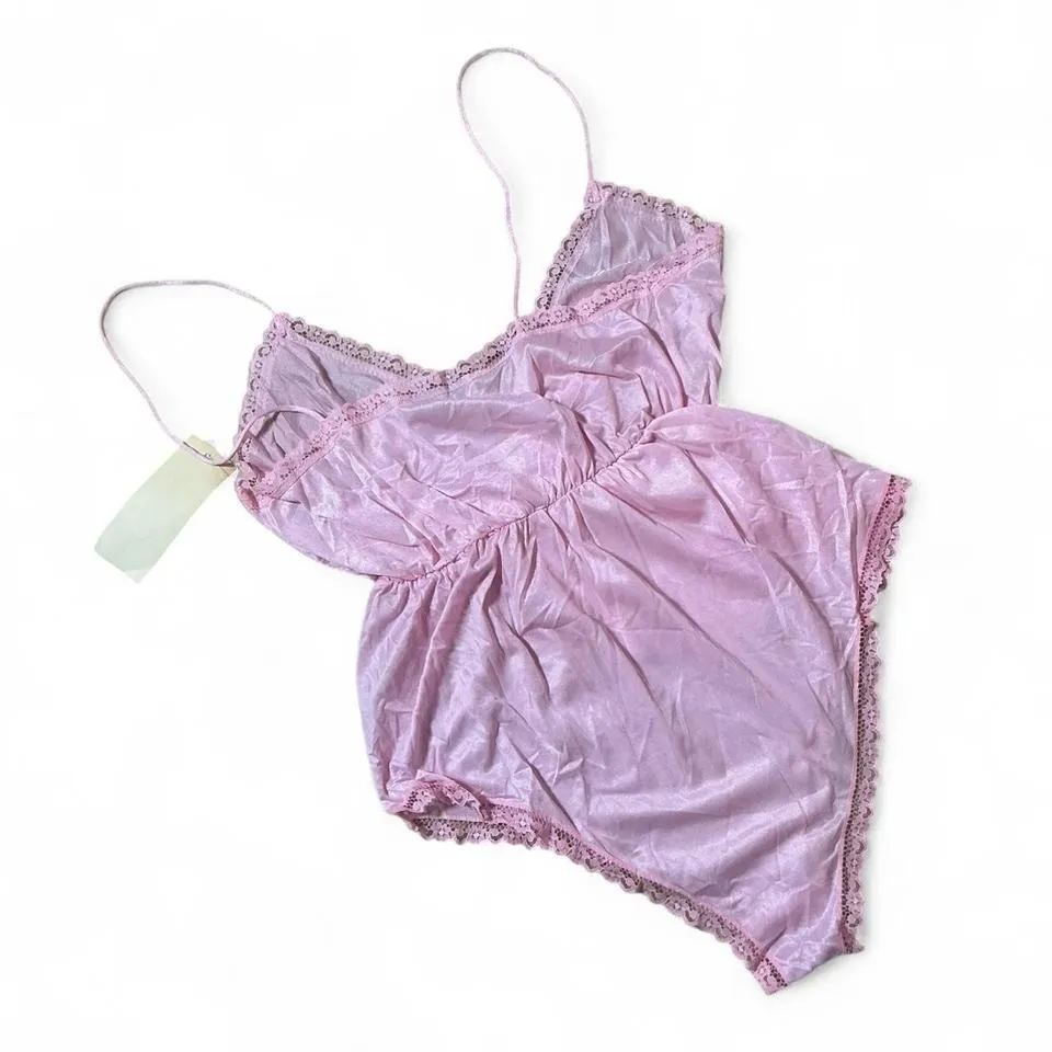Interludes By Cira Pink Satin Lace Teddy‎ Lingerie Valentine Whimsigoth Size M - Image 2