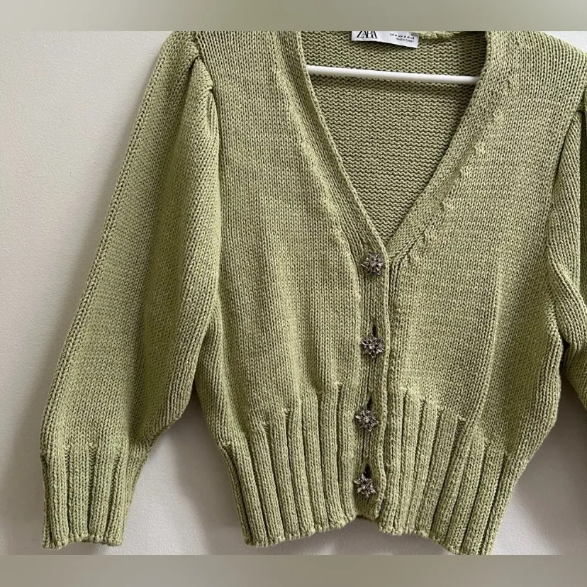 Zara Gem Buttons Green Cardigan Sweater - Image 3