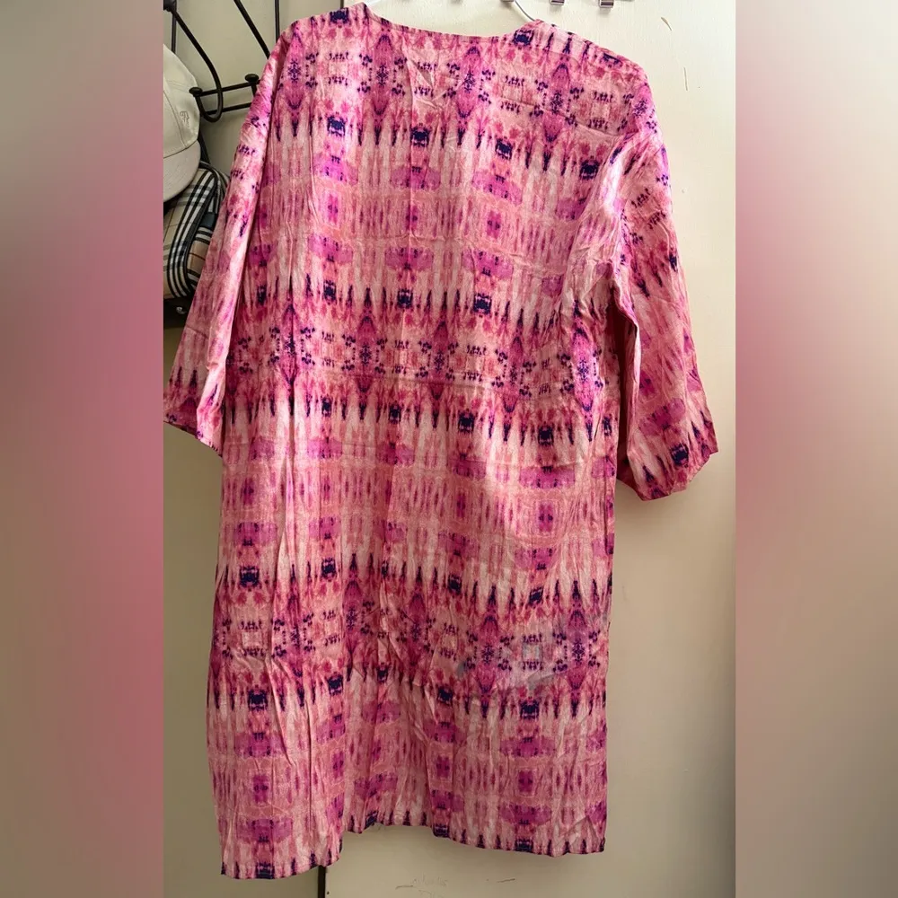 AmberNoon II by Dr. Erum Ilyas UPF 30 Printed Cardigan Pink Coral Size Small - Image 3