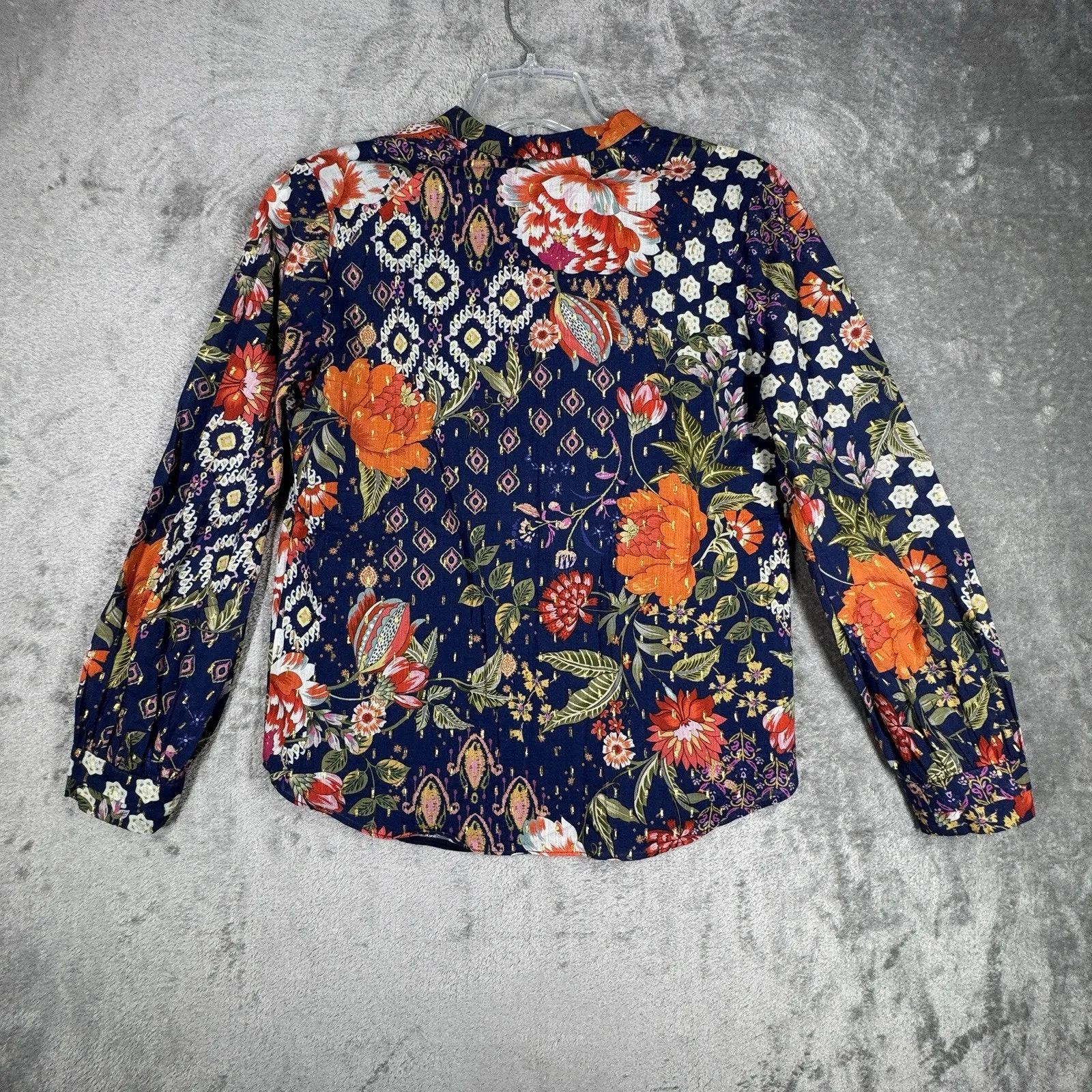 Amanda Uprichard Shirt Womens Small Navy Red‎ Floral Flower Blouse Bloomcore - Image 3