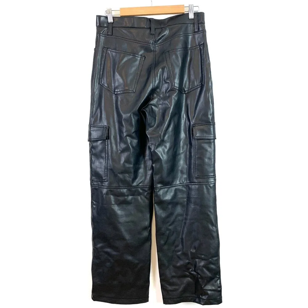 Abercrombie 90s Relaxed High Rise Cargo Jean Pant Vegan Faux Leather 10 / 30 - Image 6