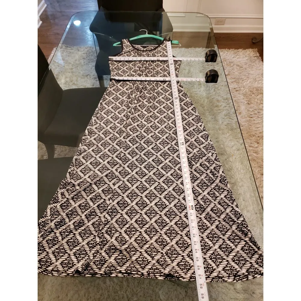 Lands' End Maxi Dress Women Medium Black White Geo Print Empire Waist Sleeveless - Image 8