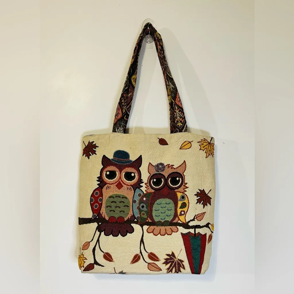 Women Summer Beach Tote Bag Travel  Pockets Shoulder Bag Owls Couple All Seasons - Image 8