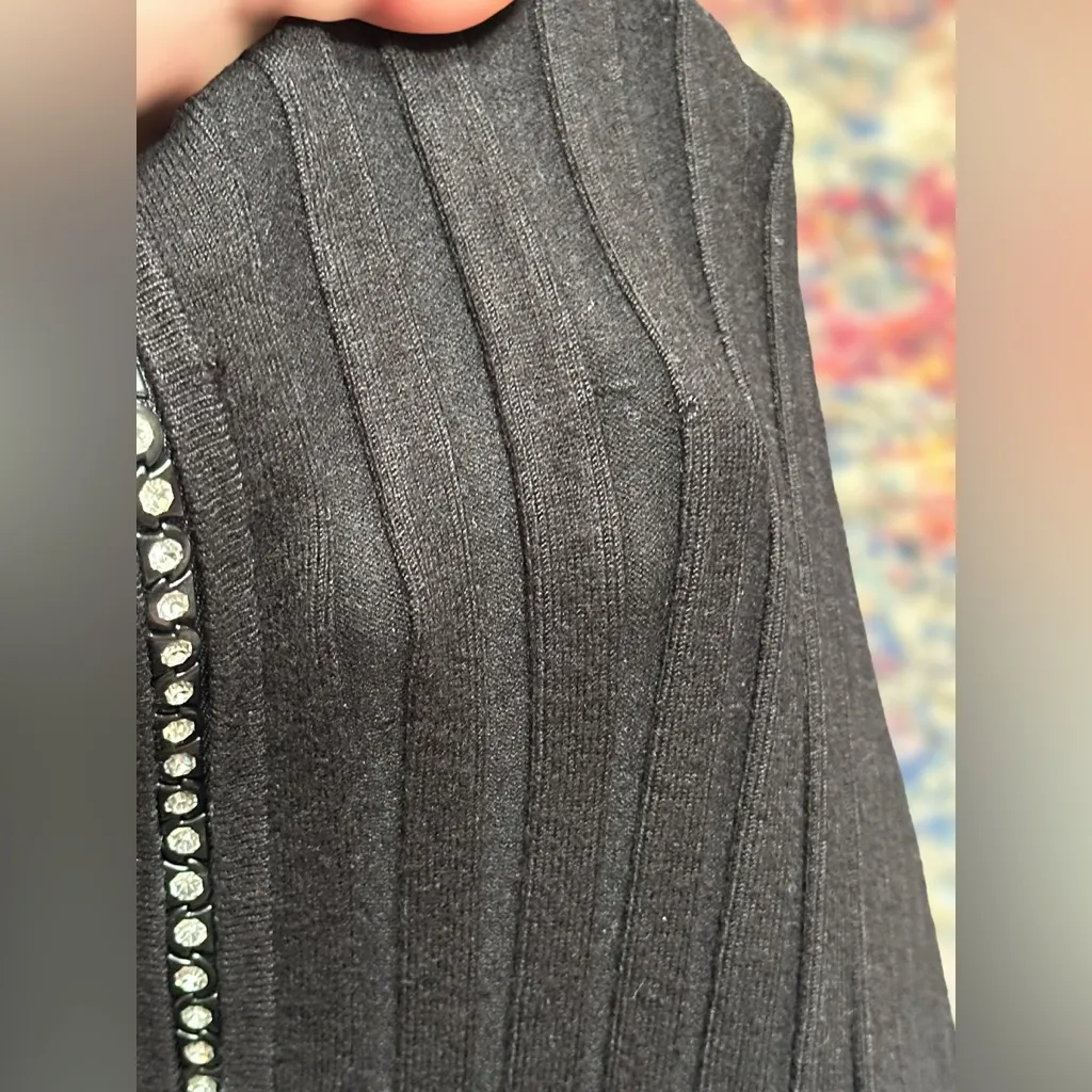 Vintage Y2K Belldini Black Ribbed Rhinestone Long Sleeve Zip Sweater Women’s XL - Image 13
