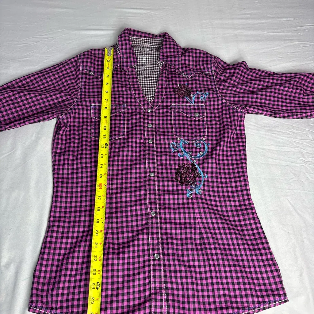 Pink and Black Checkered Women's Blouse Size M - Image 6