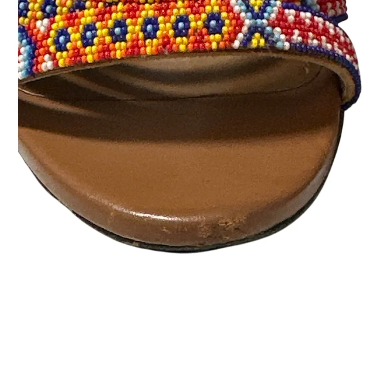 Aquazzura Masai Beaded Leather Strappy Sandals Tan Multicolor 7.5 - Image 6