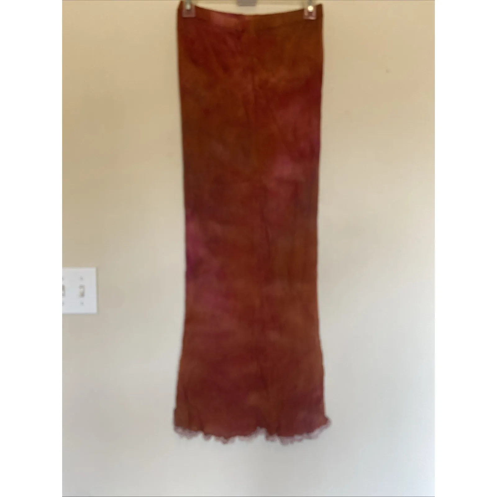Vintage VTG Two Heads Studios Tie Dye 100% Silk Crinkle Maxi Skirt USA‎ Medium - Image 8