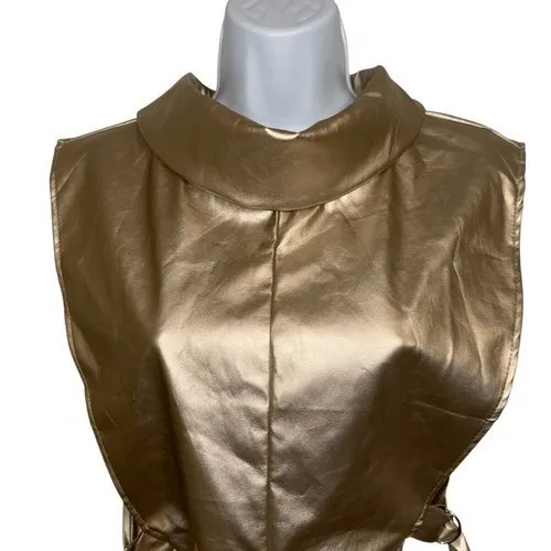 JULIA BY LOVE J Light Gold Mock Neck Open Sides With Buckle Vest NWOT Size Small - Image 3