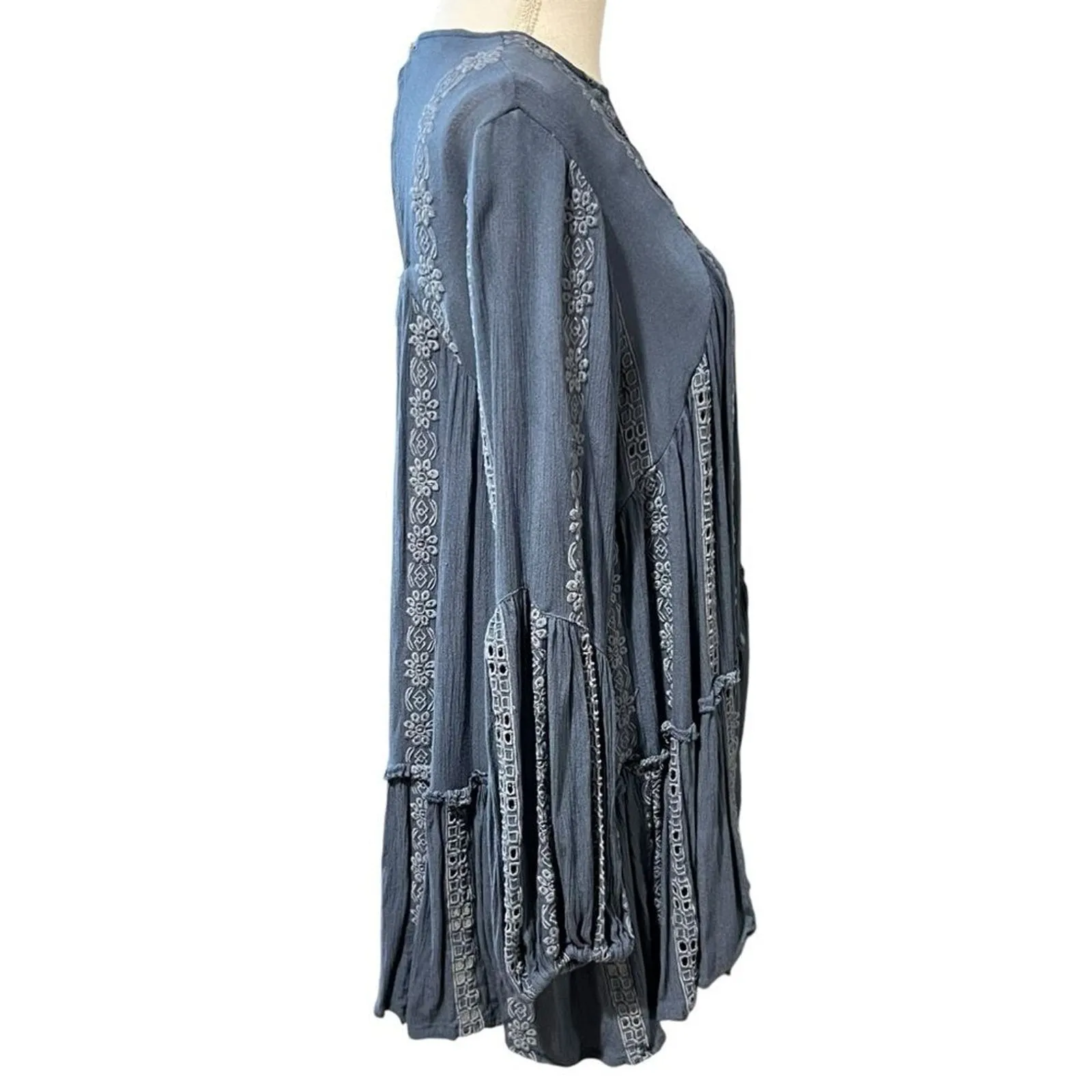 Free People Womens Boho Lace Eyelet Tunic Top Dress XS Coachella Fairy Western - Image 5