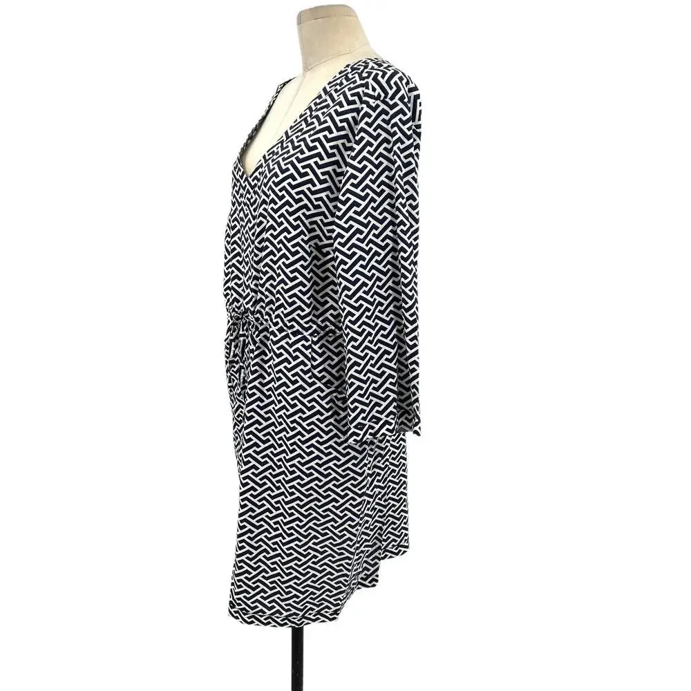 Peter Millar Navy Blue White Geometric Print Stripe Drawstring Dress Size XL - Image 6