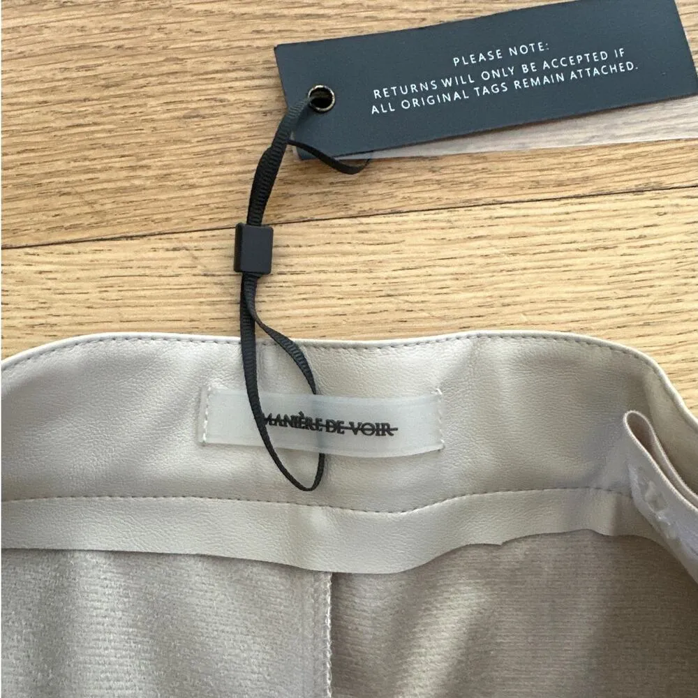 Maniere De Voir - Tacked Faux Leather Flared Trousers in Beige - Image 4