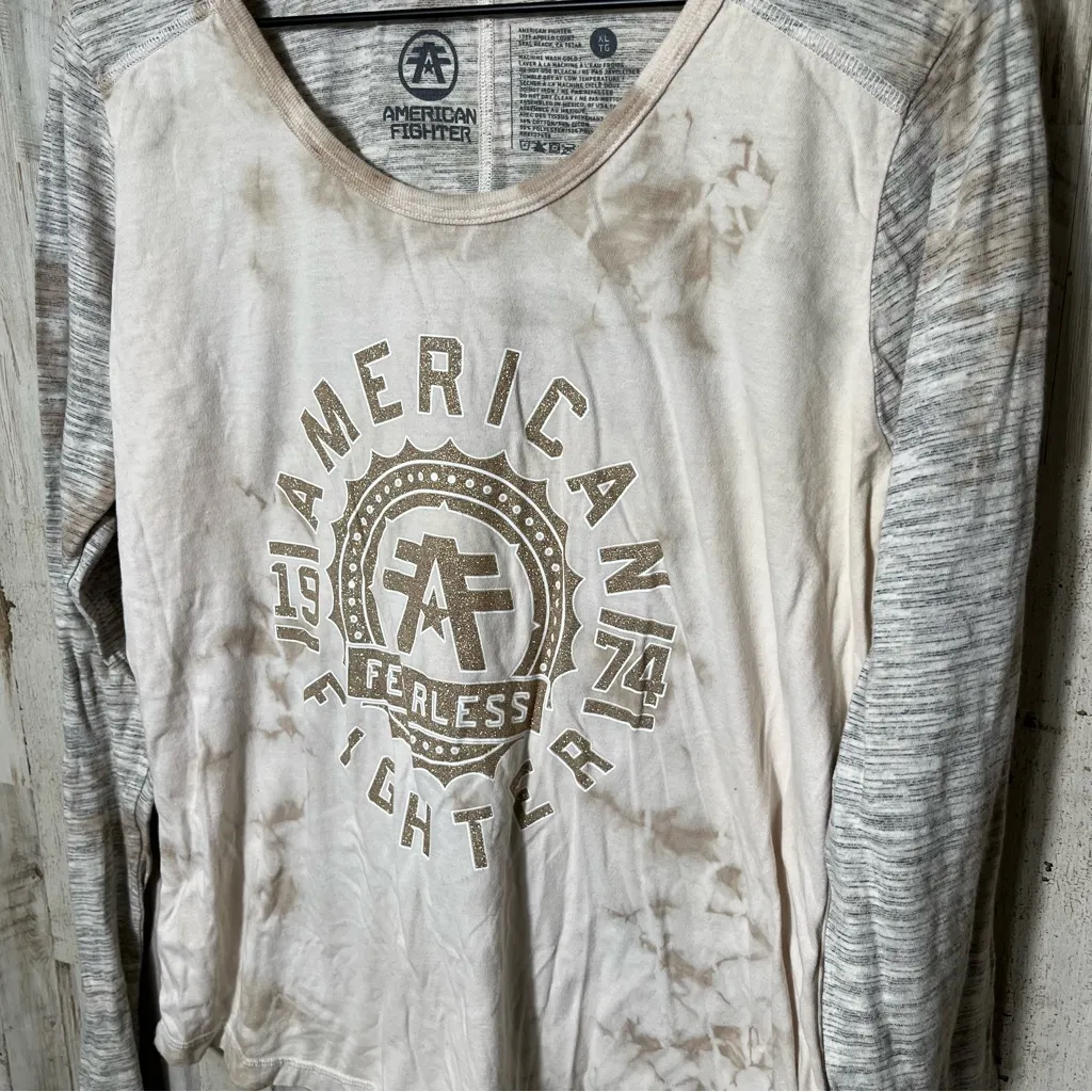 American Fighter Gray White Tie Dye Long Sleeve Shirt New Womens Size XL - Image 2