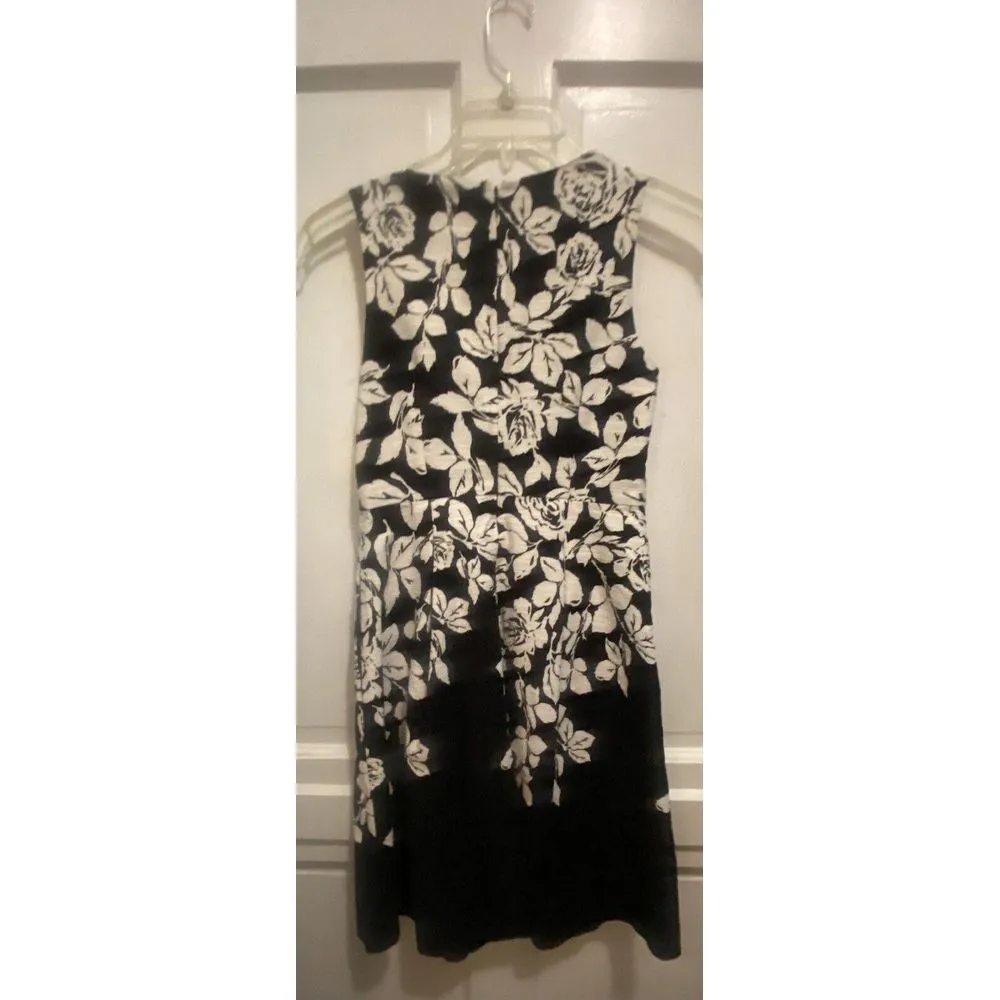 Talbots Size 2 Black/White Rose Floral‎ Cotton/Spandex Lined Fit & Flare Dress - Image 2