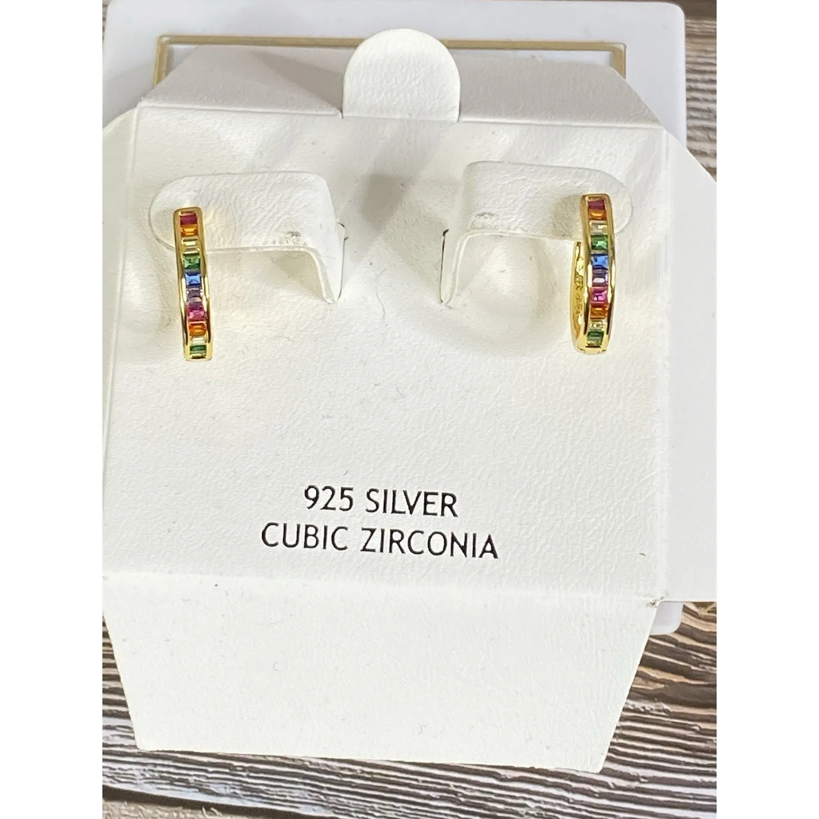 NEW Rachel Zoe Rainbow CZ Hoops Huggie NEW In CARD - Image 4