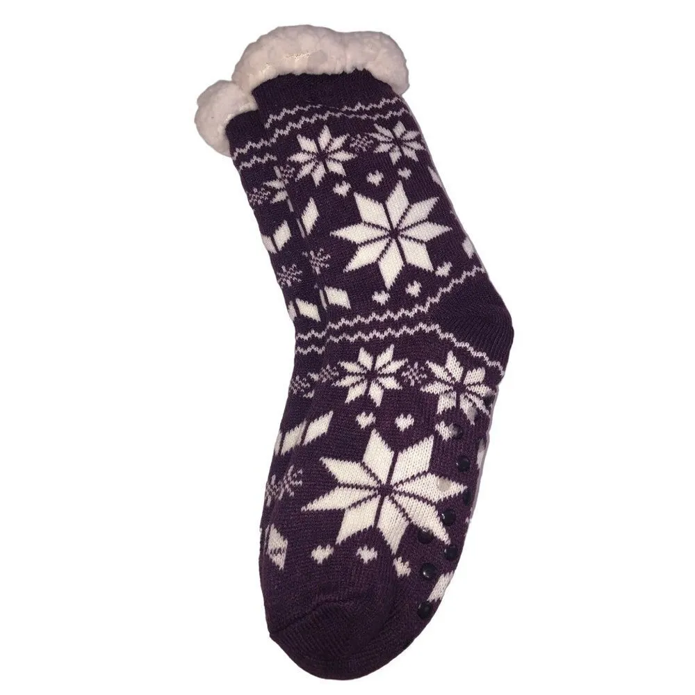 Sweet Home Slipper Socks Purple Snowflake Print Sherpa Lined Non Skid Bottom NEW Size undefined - Image 3