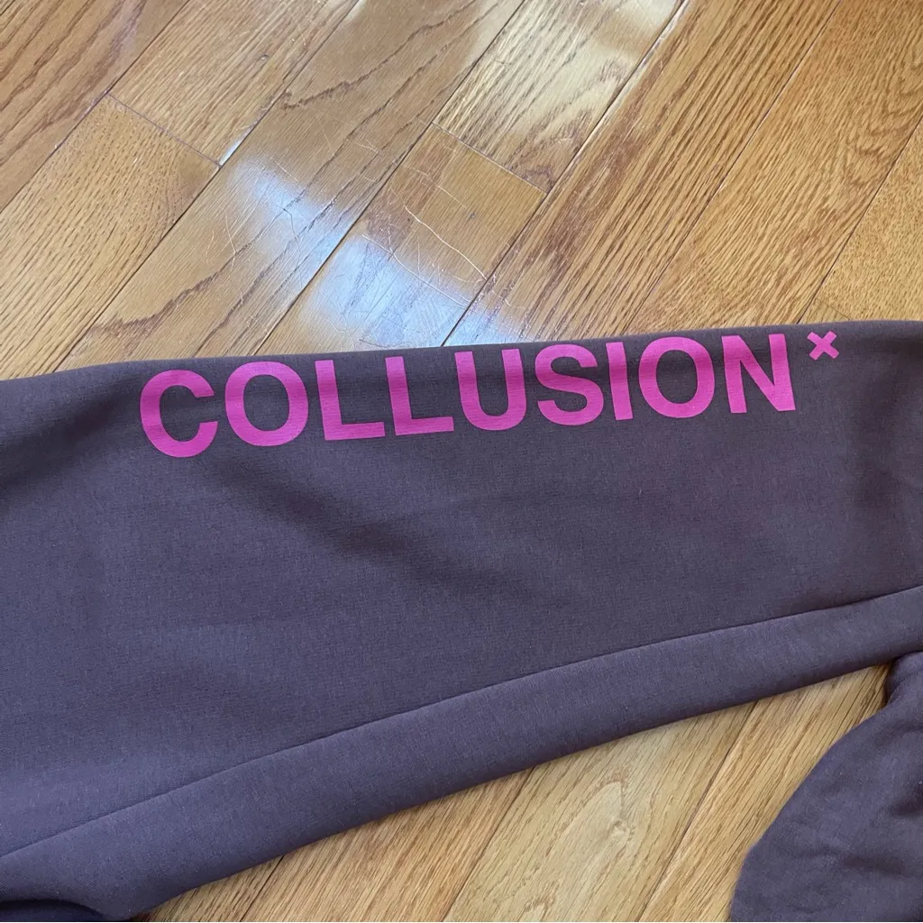 COLLUSION Unisex Lounge cotton blend set pants & sweat shirt hoodie brown pink Size XL - Image 15