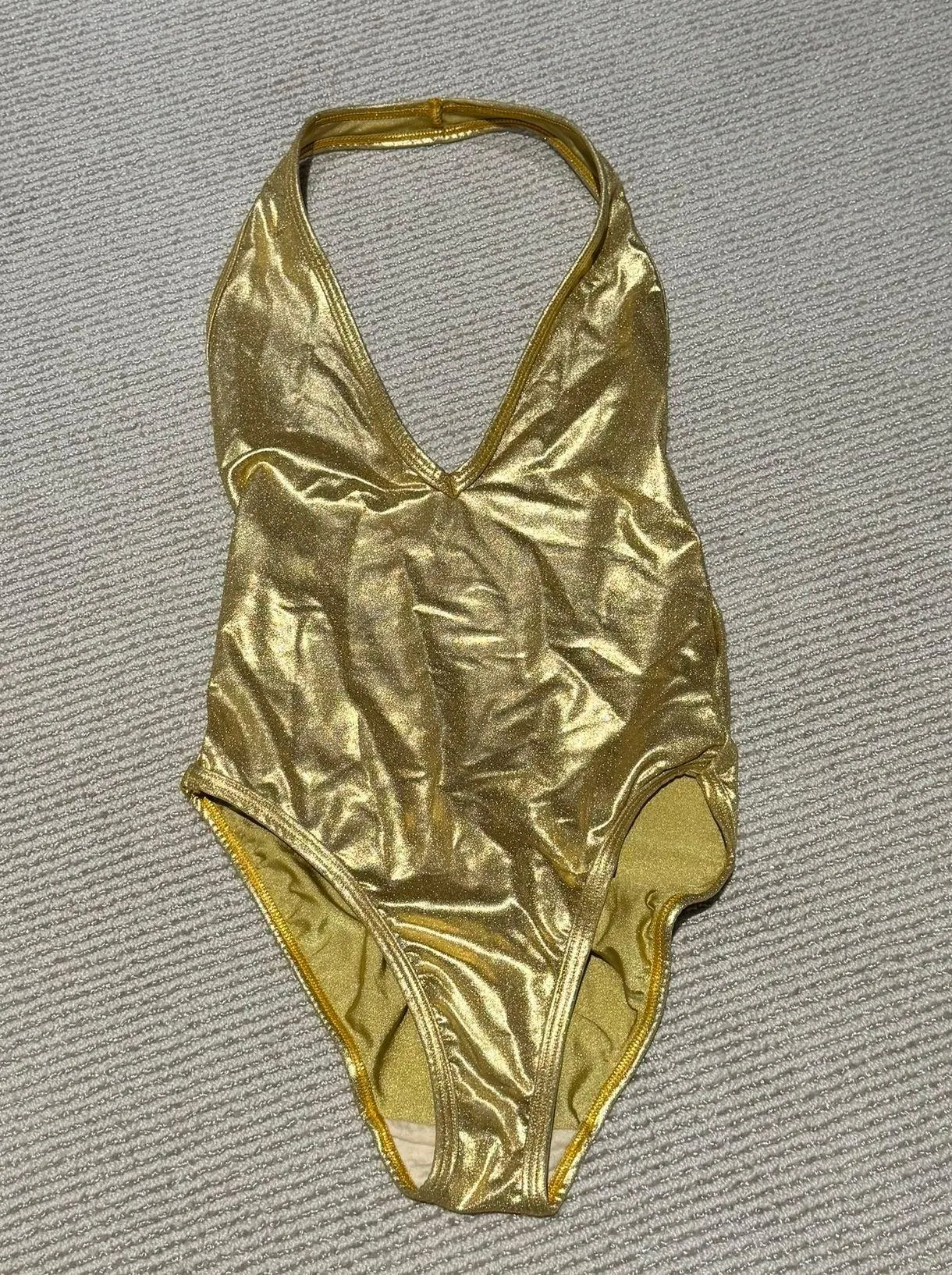 Women’s Gold Backless V Neck Bodysuit - Image 2