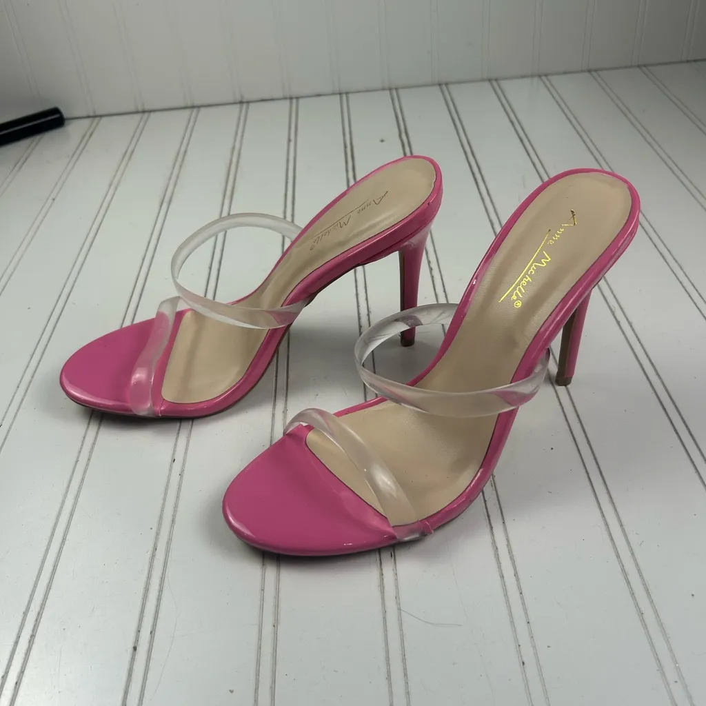 Anne Michelle Pink Square-Toe High-Heeled Sandal Wedge Heels Women’s Size 8 - Image 8