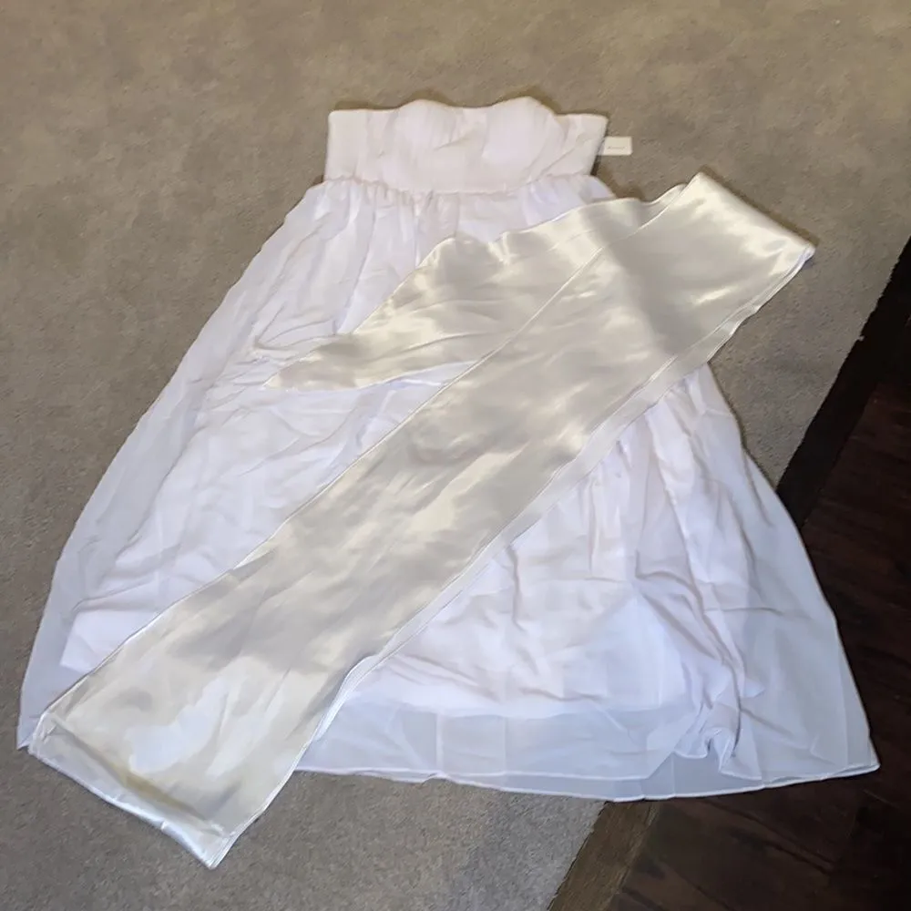 Women’s Elegant White Strapless Full Length Chiffon Prom Party Formal Dress XXL - Image 2