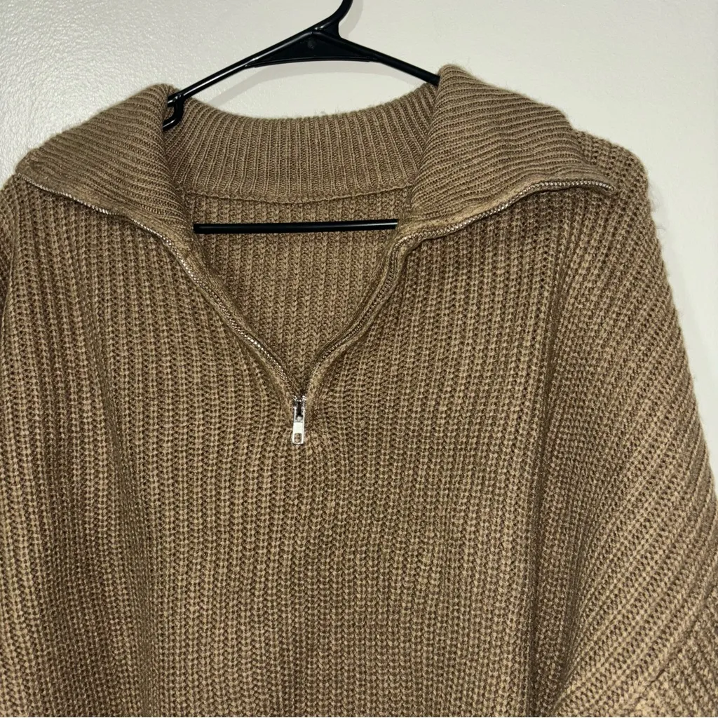 SHEIN Women's Brown Ribbed Quarter Zip Sweater - Image 3