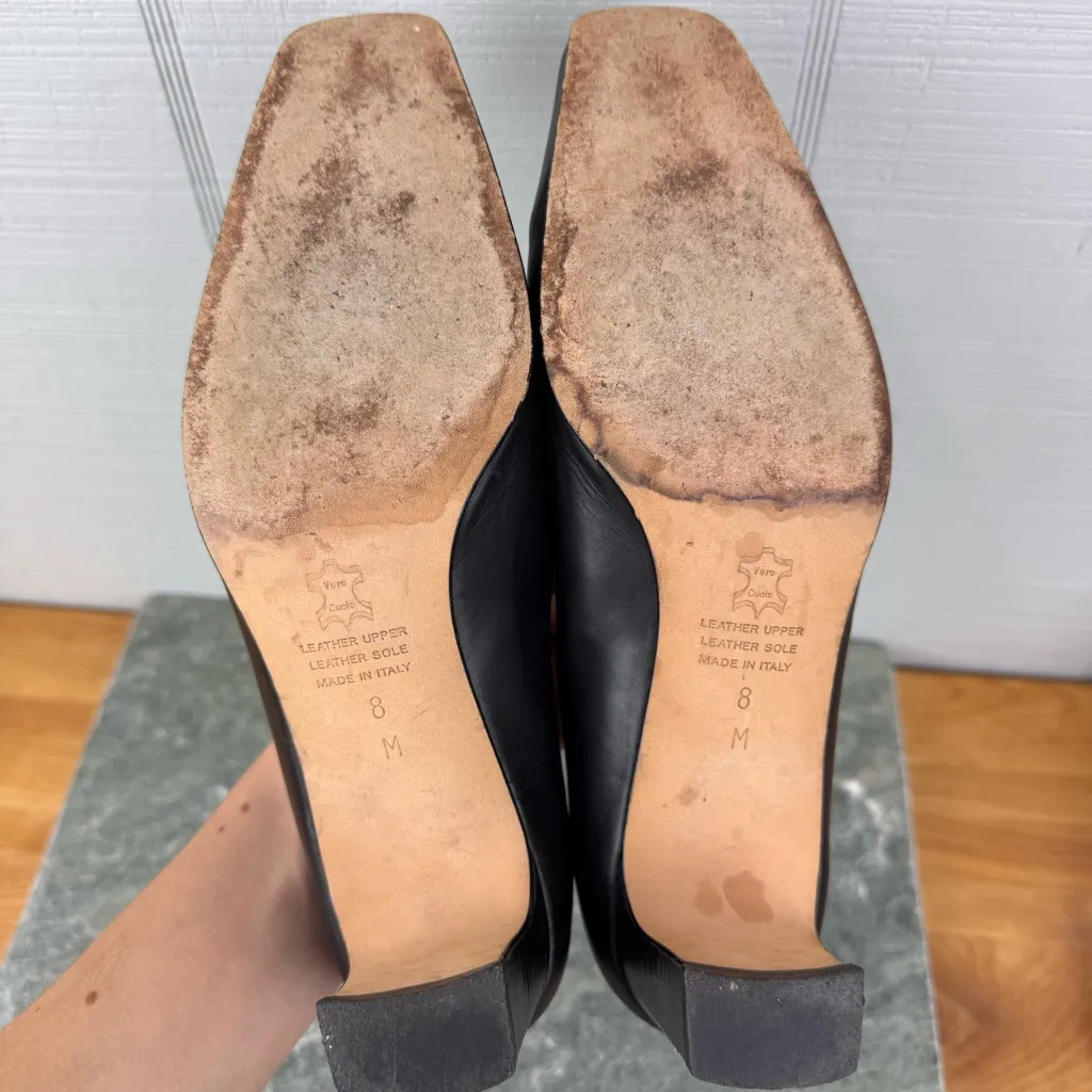 Vintage Talbots Black Leather Closed Square Toe Pumps Heels Size 8 - Image 7