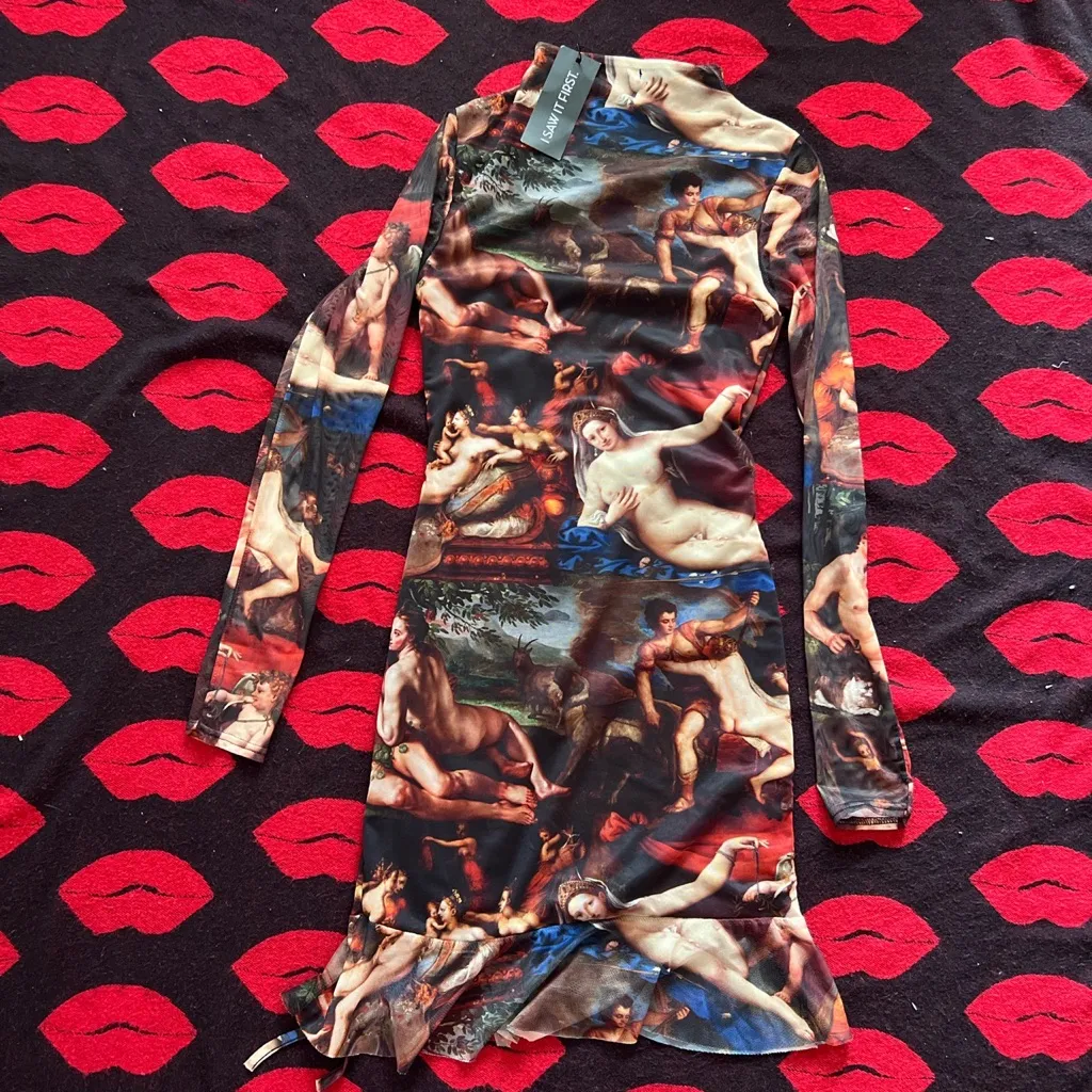 I saw it first nude artwork mesh Bodycon dress US 10 - Image 5