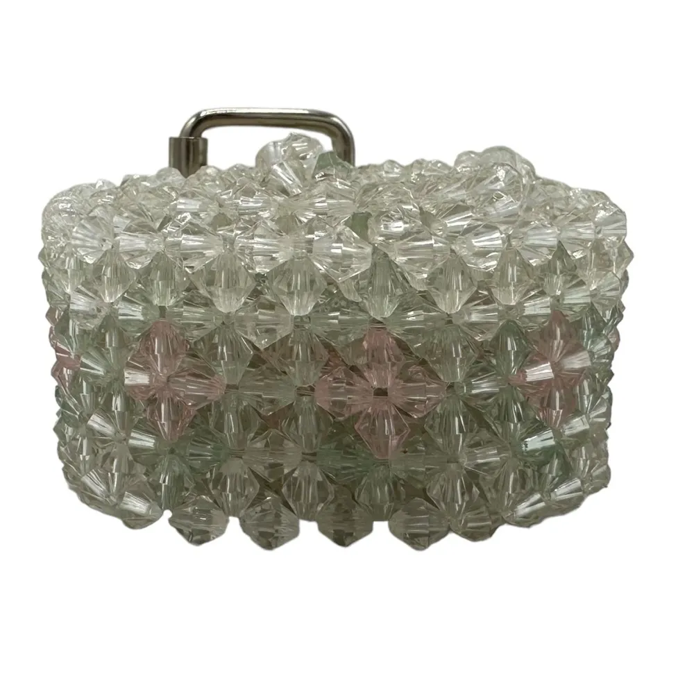 Vintage Y2K One Size Clear Beaded Belt With Pink & Green Accents - Image 3