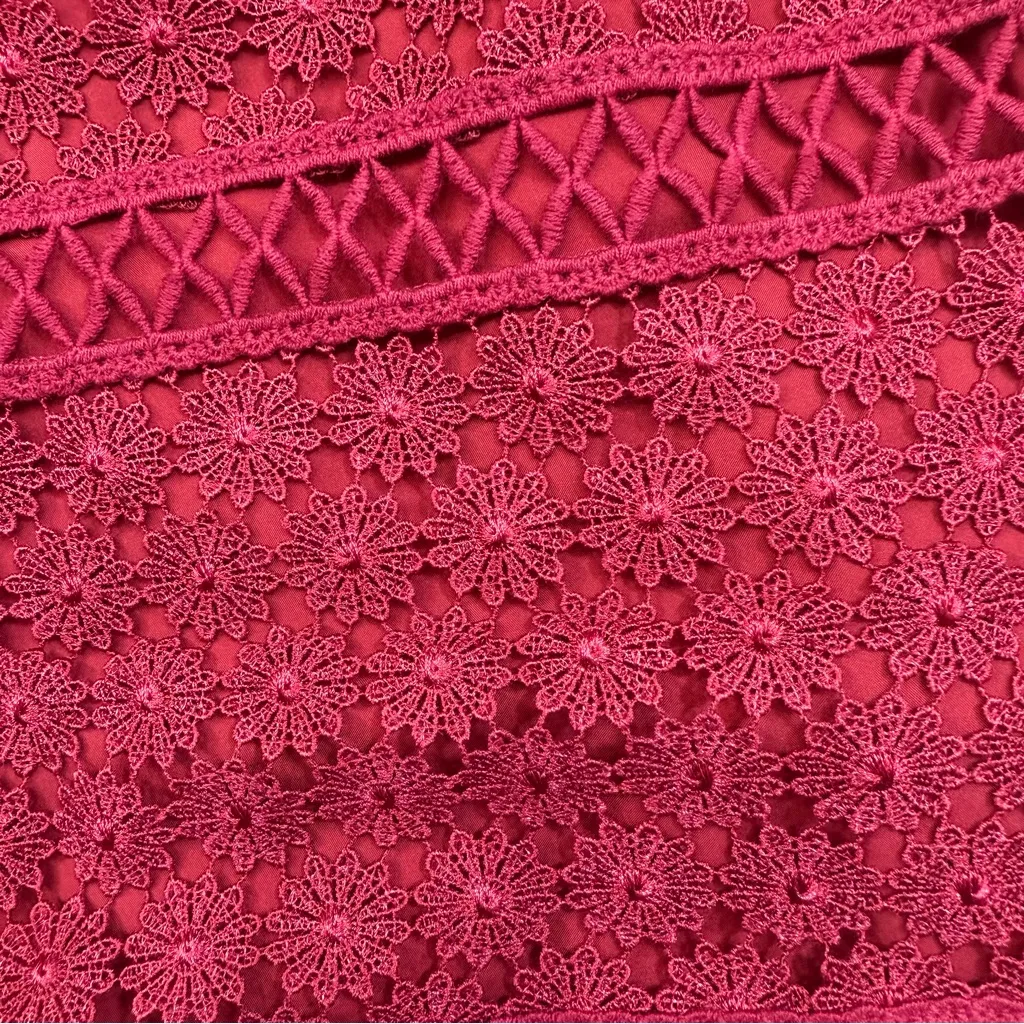 Saylor Margot Lipstick Red Lace Fringe Midi Dress Women’s Medium Cocktail Party - Image 7