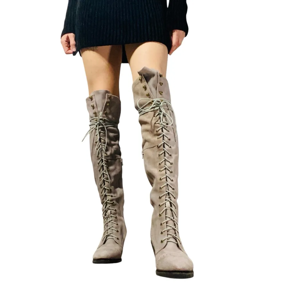 FREE PEOPLE x JEFFREY CAMPBELL Thigh High Suede Lace Up Boots - Image 12