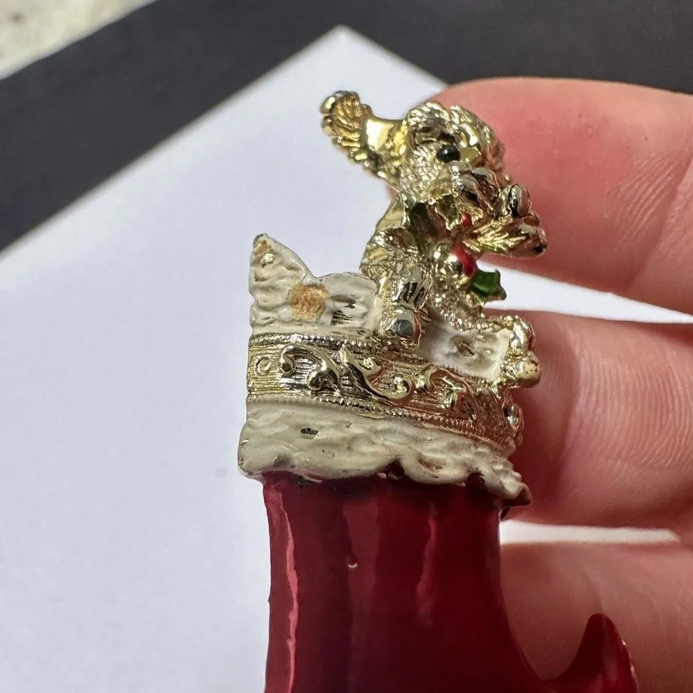 Signed Gerry’s Holiday Brooch Pin Gold Tone Puppy Dog In A Christmas Stocking - Image 8