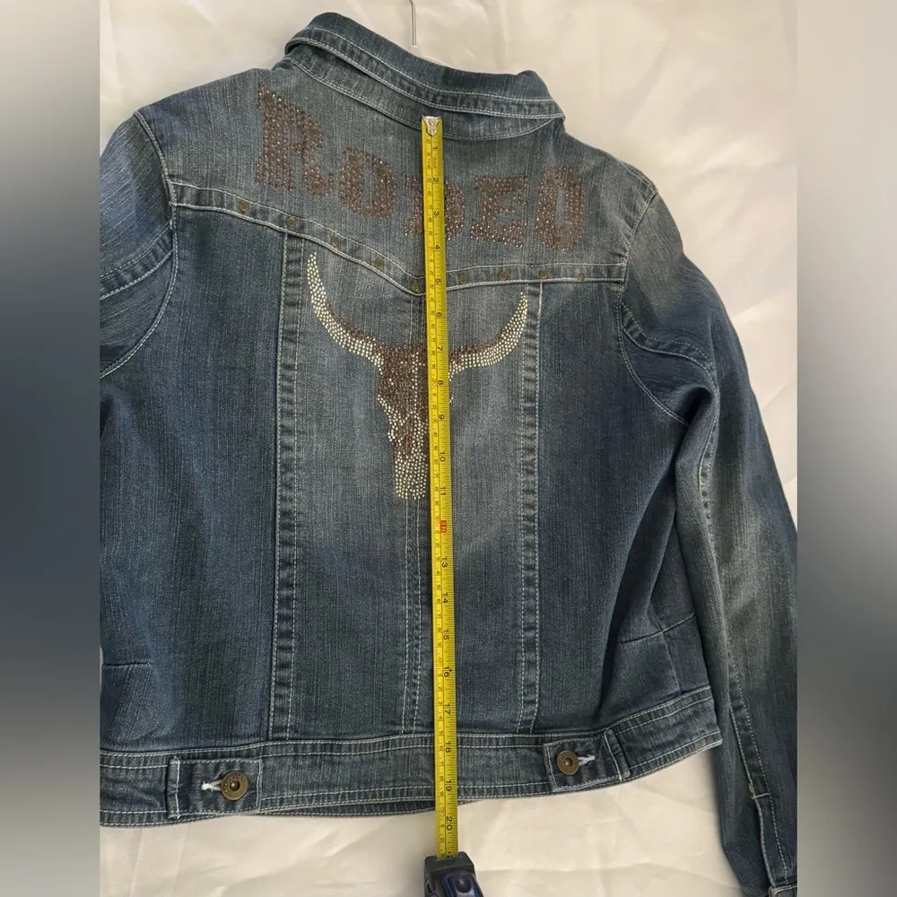 ENERGE Womens Denim Jacket Studded Rodeo Crop Size L (Juniors) Vintage Faded Blue - Image 5