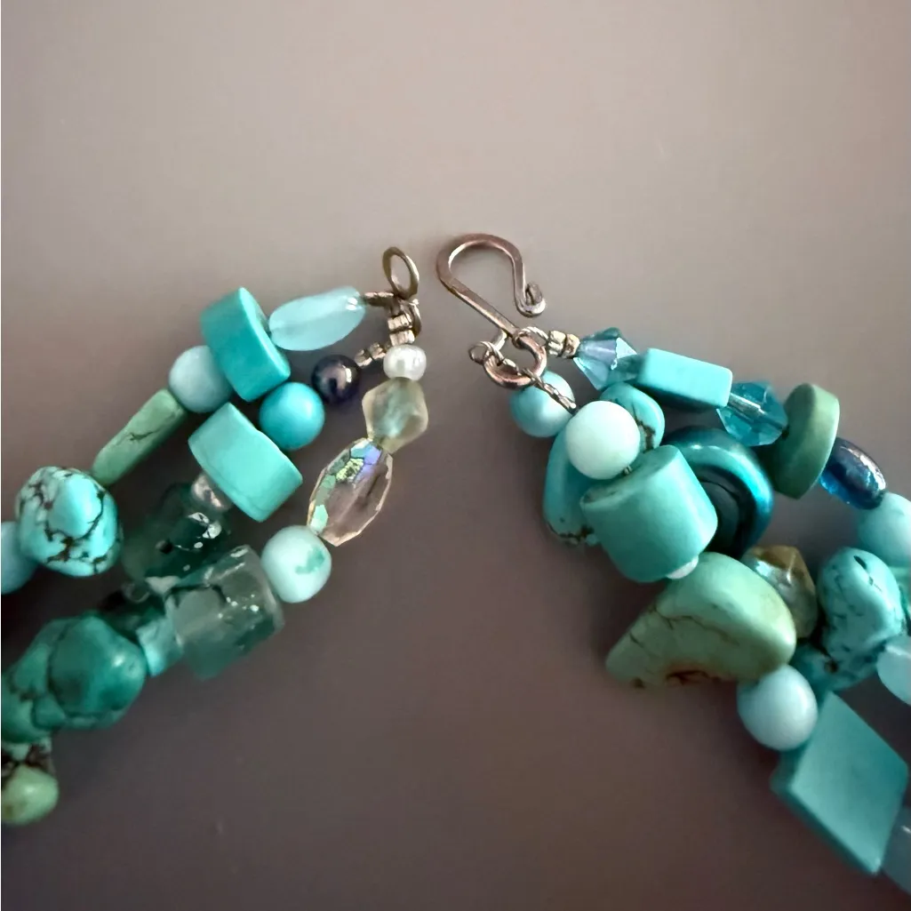 Turquoise and Faux Turquoise Necklace with Genuine Cultured Pearl Accents 🔥 Blue - Image 5
