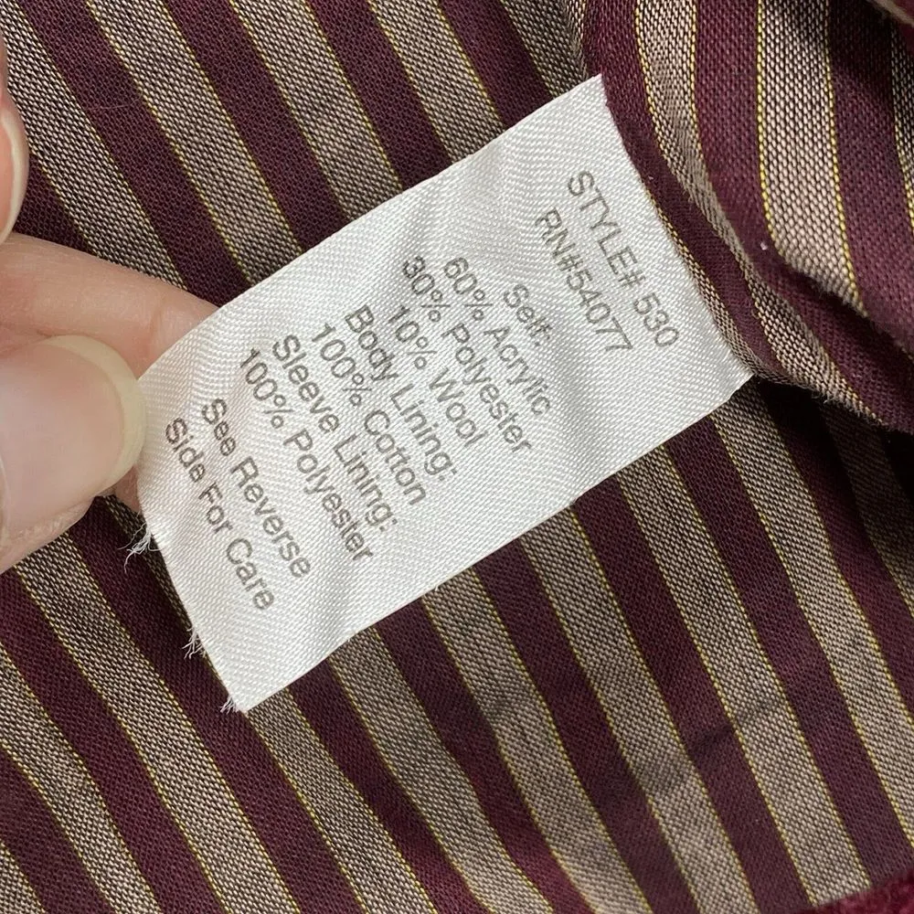 Cabi Smart Jacket Womens 12 Red Merlot Boucle Full Zip tweed‎ wool blend stripe - Image 7