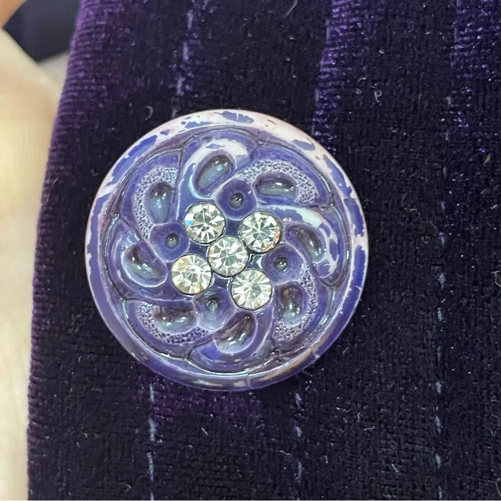 Velvet Jacket Women Detailed Trim Rounded Collar Pockets‎ Quilted Royal Purple - Image 11