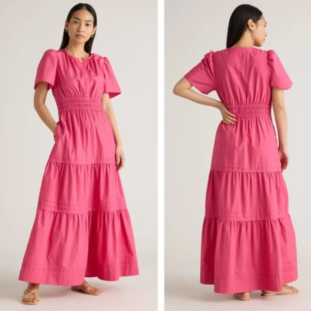 Quince 100% Organic Cotton Poplin Tiered Maxi Dress in Lipstick Pink Large - Image 2