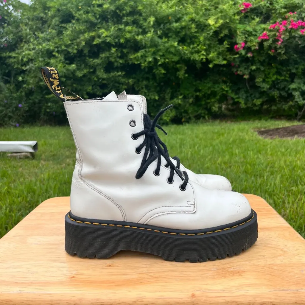 Dr. Martens Jadon White Chunky Leather Combat Boots Size 7M - Image 3