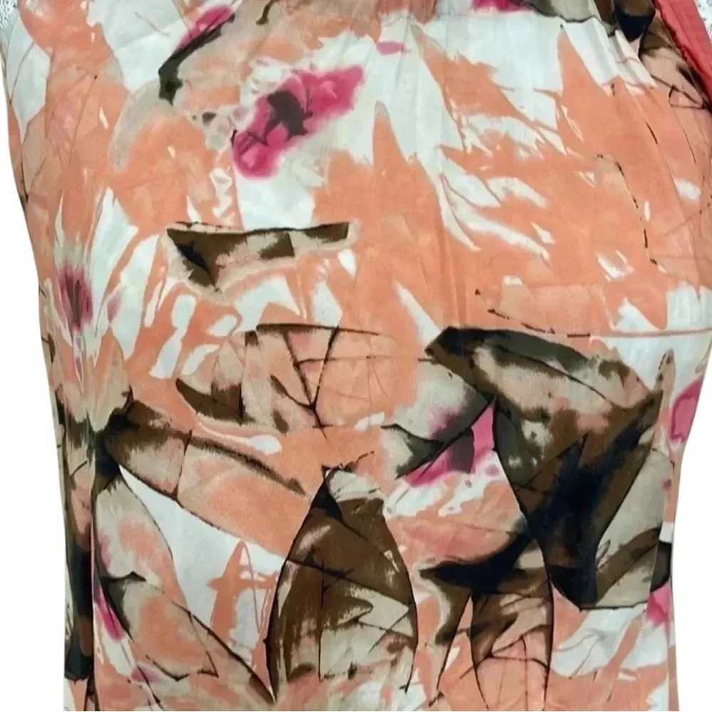 Banana Republic 100% Silk Sleeveless Blouse – Coral Floral Print - Image 3