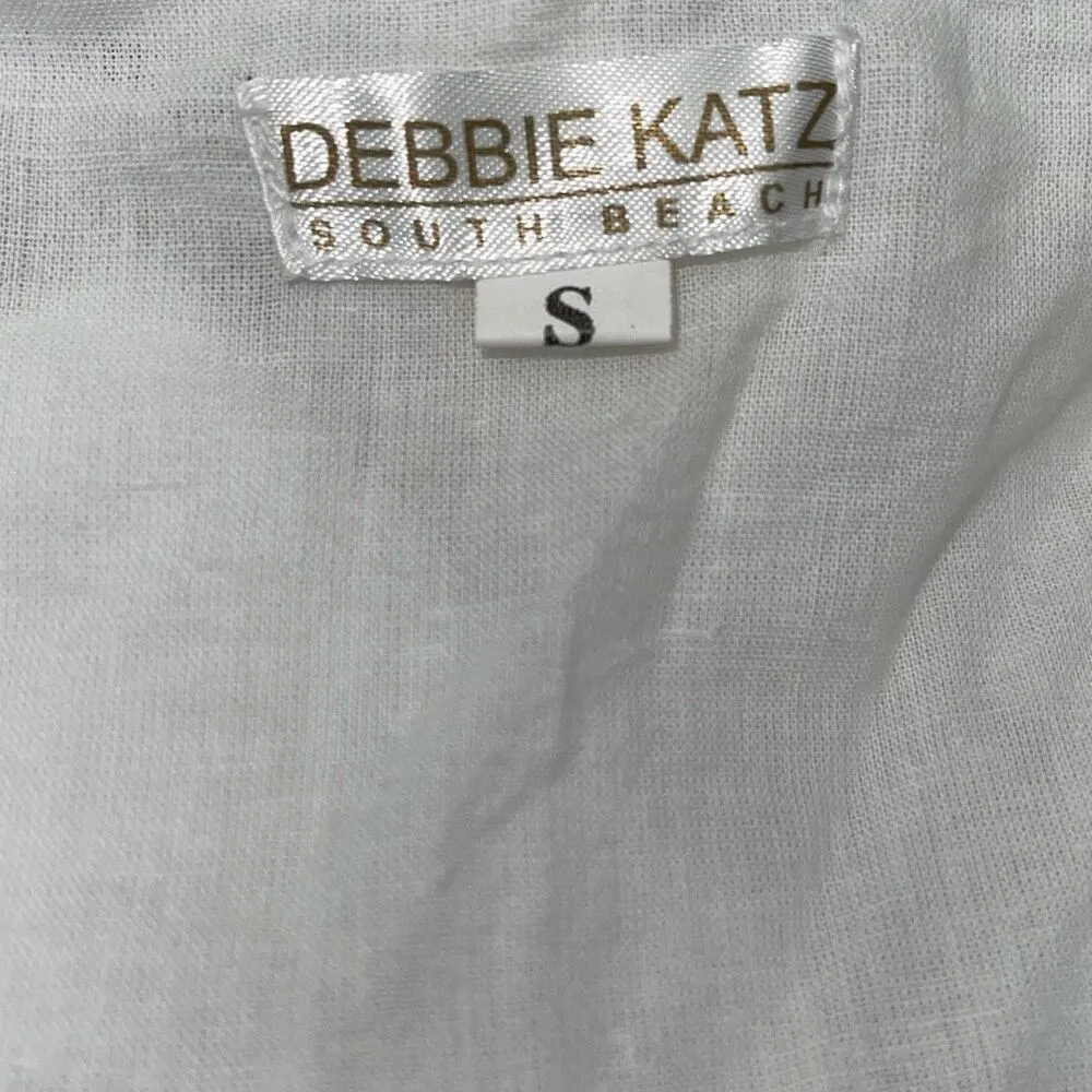 Debbie Katz Womens Embroidered‎ Fluted Sleeve Maui Boho Tunic White Small NWOT - Image 8