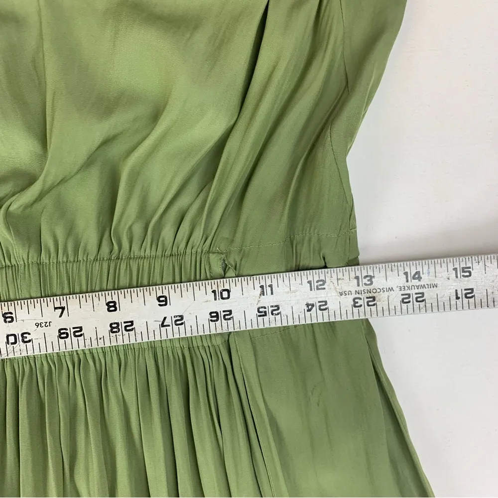 Ramy Brook women's small Hailey shirried Green Sleeveless V Neck Midi Sundress - Image 12