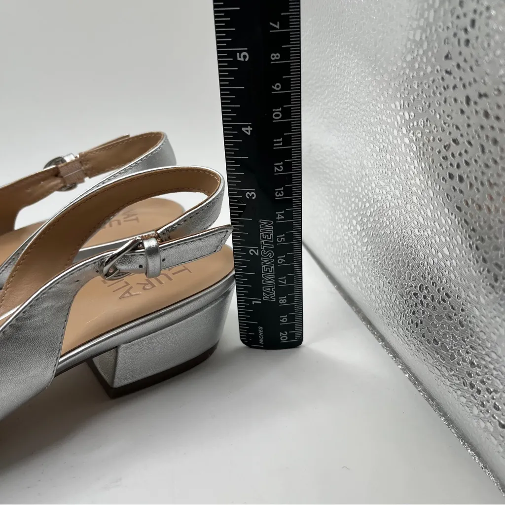 NWOB Naturalizer Banks Leather Slingback D'Orsay Dress Pumps silver size 8.5M - Image 3