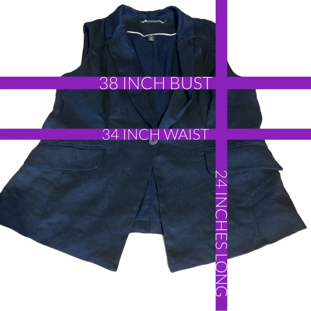 WHITE HOUSE BLACK MARKET NAVY BLUE LINEN BLEND VEST (10) - Image 12