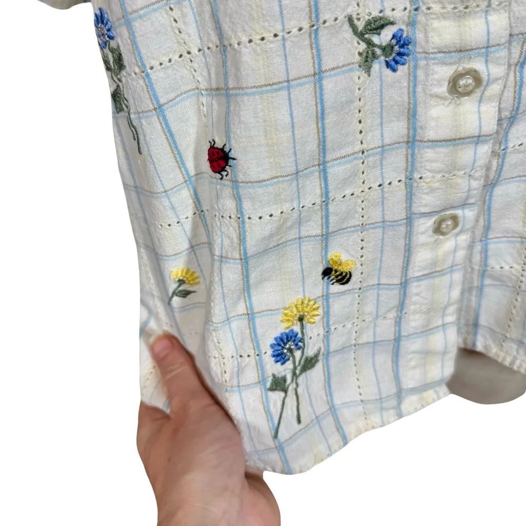True Vintage Casey & Max Cotton Linen Embroidered Boxy Butter Yellow Top 80s 90s Size M - Image 3