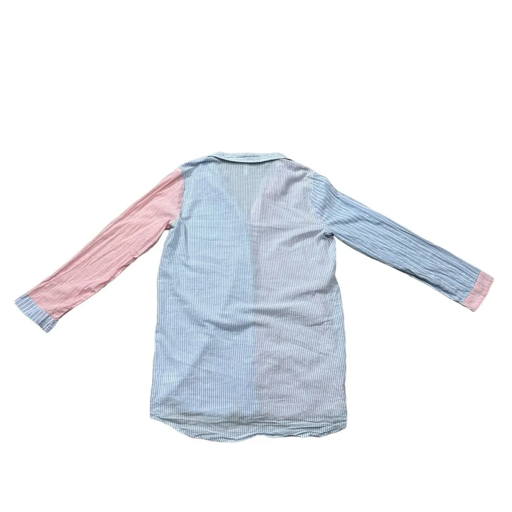 Cynthia Rowley Sleepwear Preppy Pastel Pink Blue Long Sleep Shirt Size Medium - Image 3