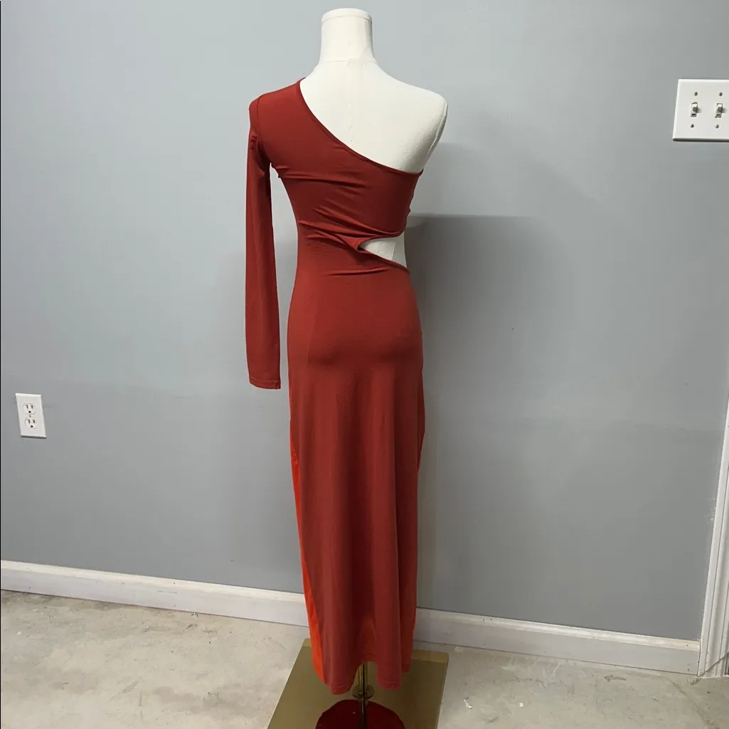 Solid & Striped The Ruby Dress One Arm Cut Out Midi Length Bodycon Red Size XS - Image 4