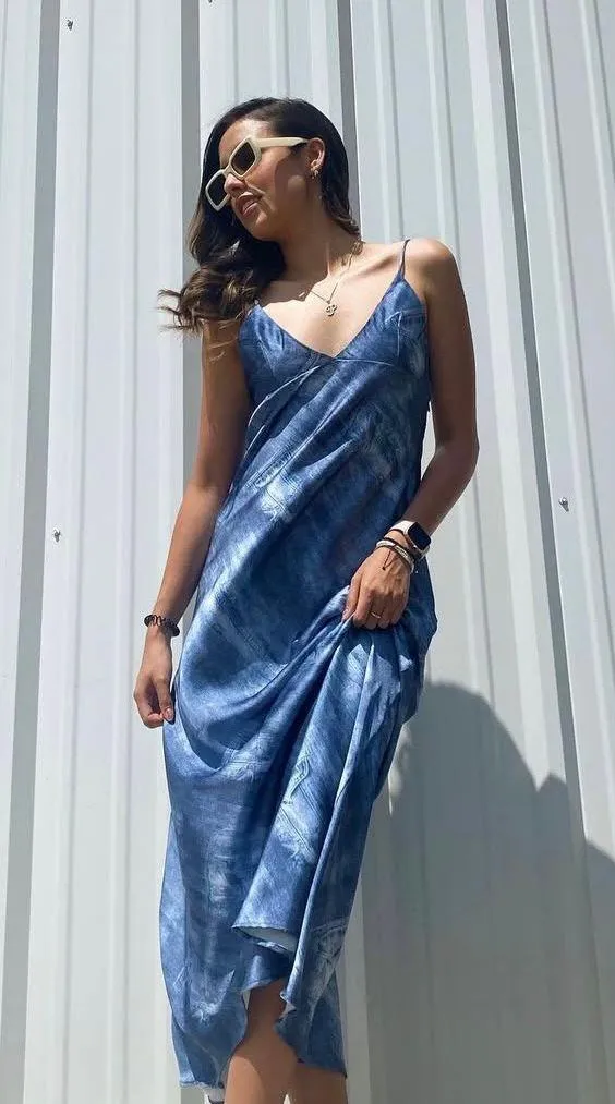 dress maxi denim effect jeans casual summer - Image 3