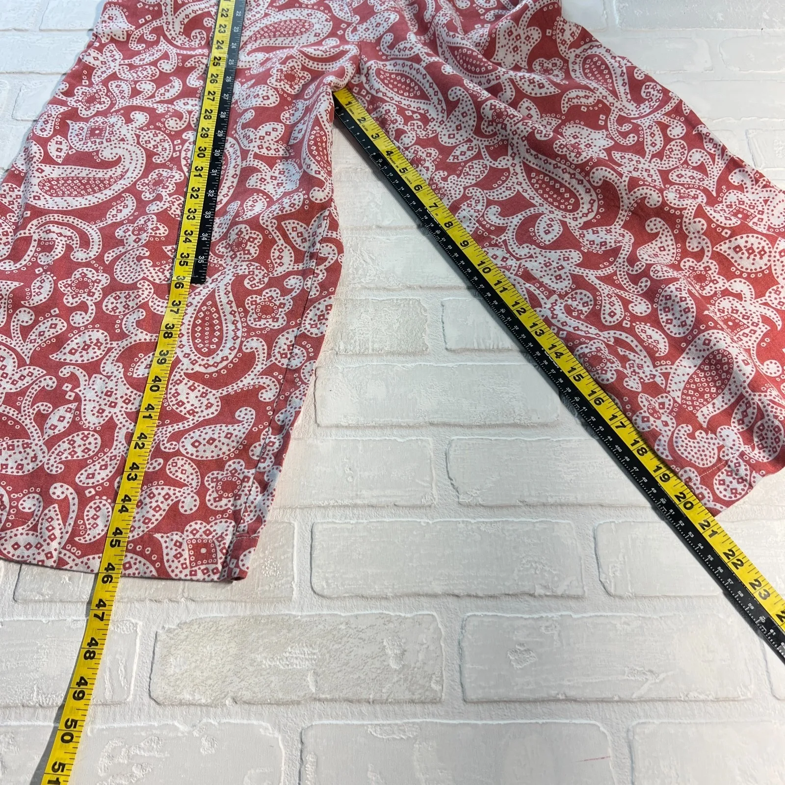 BODEN Jumpsuit Womens 8P 8 Petite Wide Leg Paisley 100% Linen Belted Terracotta Red - Image 3