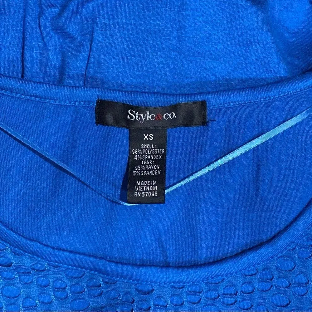 🎈Style & Co Sleeveless NEW Top Blue Eyelet Overlay Hi Low Split Back Size XS - Image 7