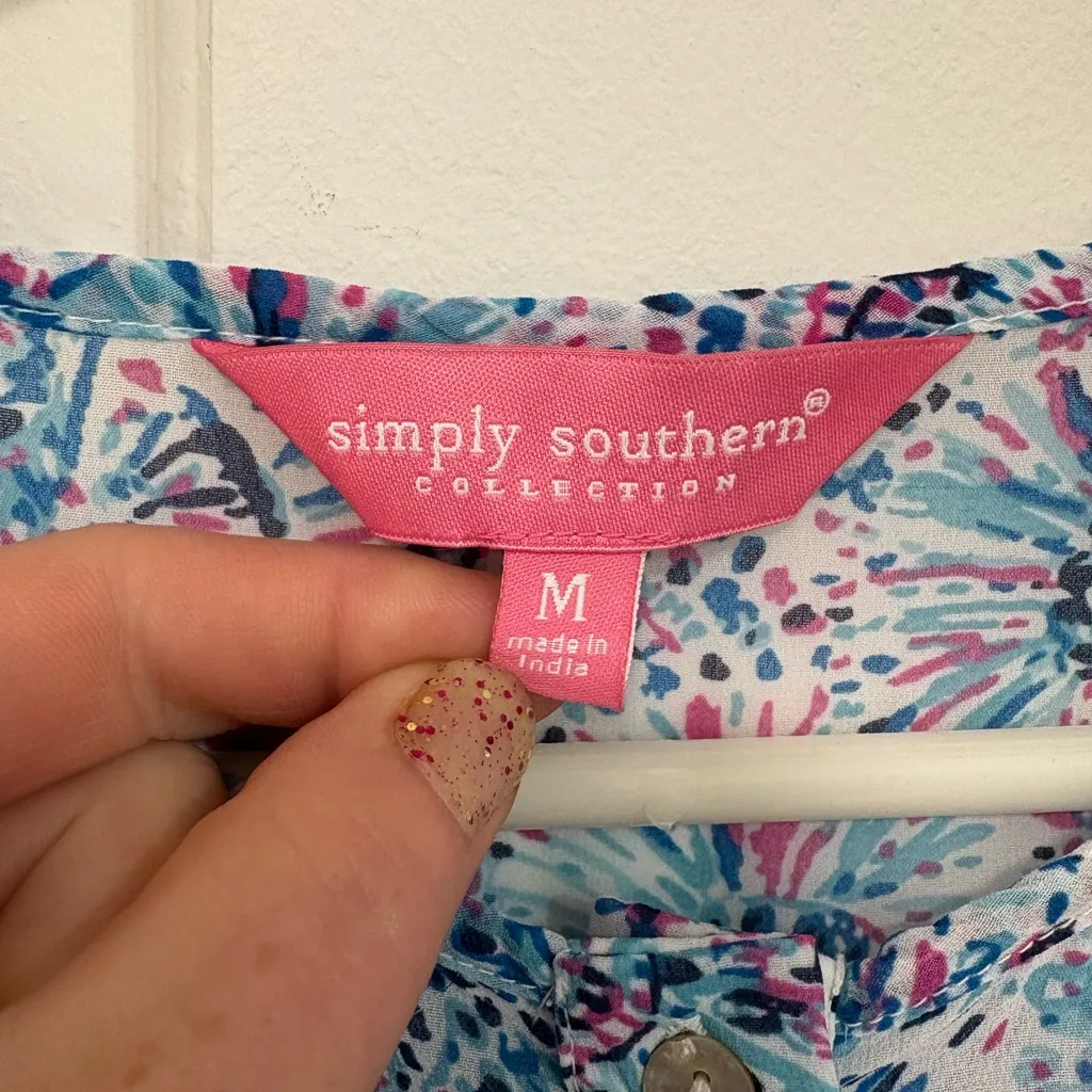 Simply Southern Floral Maxi Dress Sheer Buttons Blue/Pink Pastel Cottage Flowy - Image 6