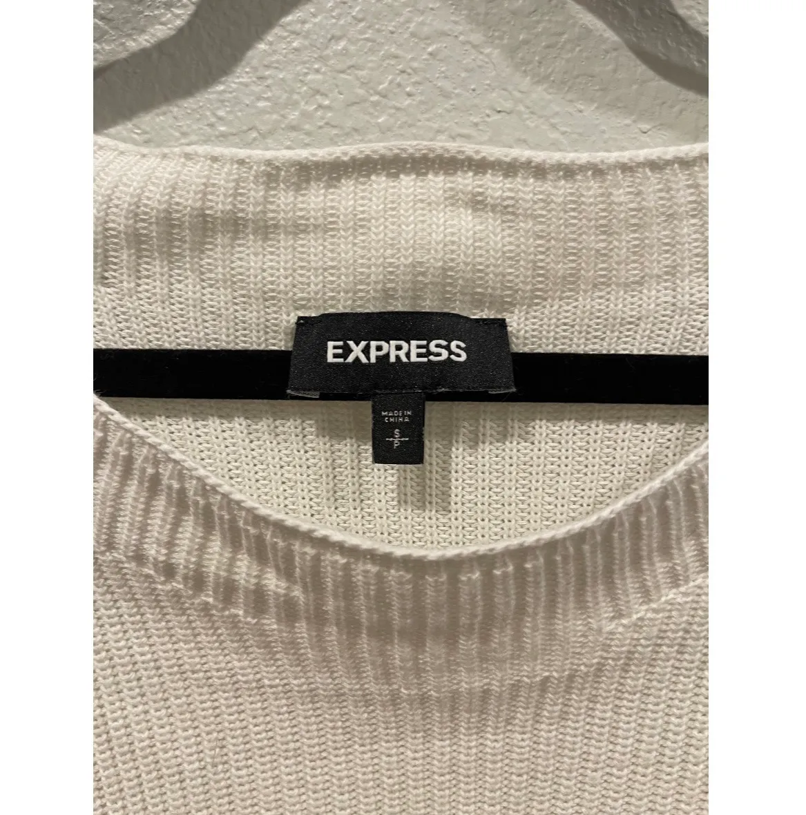 EXPRESS Ruffle Sleeve Cable Knit Sweater - Image 5
